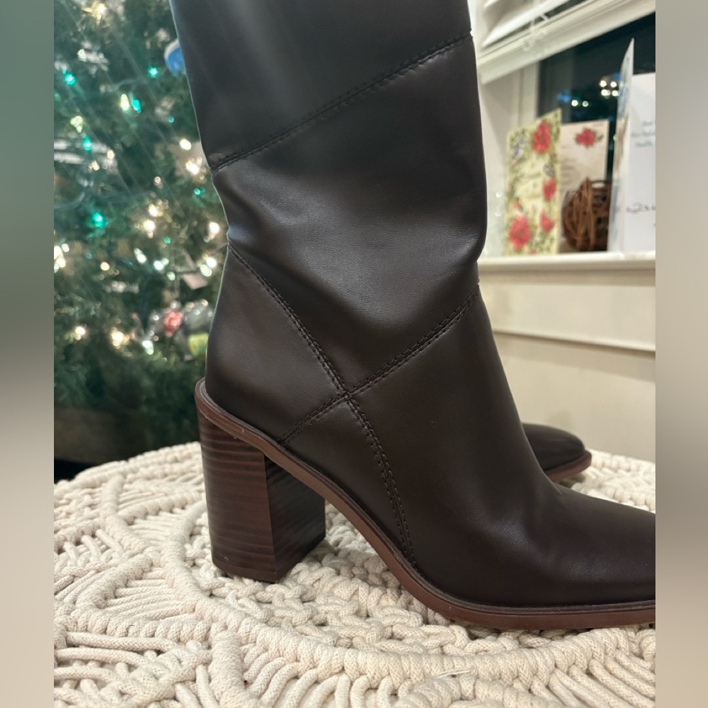 Franco Sarto Mid Calf Dark Brown Heeled Boots Size 7